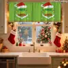 Cortina Navideña del Grinch Decoración Festiva Barra Romana sin Taladro Cortina Corta Cortina de Ventana con Impresión Digital