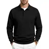 Camisa polo masculina de malha jacquard tamanho europeu transfronteiriça, outono e inverno, gola de lapela, manga longa, texturizada, top pullover casual de negócios