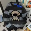 Camiseta de Manga Larga Redonda con Estampado de Cachorro Lindo Perezoso Estilo Americano Marca de Moda Ins para Mujer Otoño Algodón Puro Tie-Dye