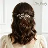 Pasador de Pelo Dorado de Hierro con Hojas y Perlas Trenzado Hecho a Mano Decoración Lateral para Boda Tocados de Novia