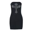 Vestido feminino sexy sem alças com gola justa e estampa de perfuração quente estilo europeu e americano 2025 Y2K