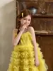 Vestido de Tule com Alças de Verão Novo Estilo para Meninas, Vestido Longo Colete Infantil, Vestido Princesa da Moda para Meninas Jovens