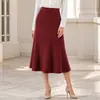 Falda Negra Elegante de Estilo Europeo y Americano, de Cintura Alta, Corte en A, de Longitud Media para Mujer, con Efecto Plisado, Adelgazante, Profesional, Elástica y Casual