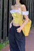 Estilo Garota Picante Puro Desejo Flor Tridimensional Ombro a Ombro Top Pequeno Feminino Verão Slim Fit Exposto nos Ombros Lindo Camisole Curto