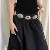 Cadena de Cintura de Metal Plateado de Alta Gama para Mujer, Estilo Bohemio, Adecuada para Faldas y Jeans, Accesorio de Cadena de Cinturón Ancho