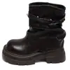 Botas Patchwork Femininas, Estilo Novo, Sola Grossa, Antiderrapante, Salto Bloco, Botas Enrugadas, Botas Curtas Versáteis para o Dia a Dia, Botas Curtas Femininas de Outono