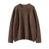 Suéter de Cachemira Nuevo de Otoño e Invierno para Mujer Suéter de Punto de Fondo Holgado de Cuello Redondo Grueso Cálido de Manga Larga Top Suéter de Cinco Agujas