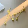 Brincos Longos Prata Meteoro para Mulheres Estilo Suave Brincos com Franjas de Estrela Prata Esterlina S925 Estilo Japonês e Coreano Nicho Sensação de Alto Padrão