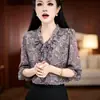 Dropshipping Transmisión en Vivo Venta Caliente Blusa Estampada de Encaje con Cuello en V para Mujer Primavera/Verano 2026 Holgada Reductora de Edad Manga Tres Cuartos
