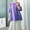 Lingying Plisado 6505 [En Stock] Ropa para Mujer Issey Miyake Top de por Vida Primavera/Verano 2026 Camiseta Versátil Holgada Sencilla