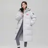 Chaqueta de algodón con relleno de plumón gruesa larga de invierno 2026 para parejas, unisex, cuello alto, con capucha, cálida, corte holgado
