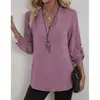 Camisas de Comércio Exterior Transfronteiriço Europeu e Americano de Novo Estilo para Mulheres, Cor Sólida, Gola V, Corte Solto Casual, Tamanho Grande, Primavera e Verão 2026