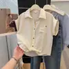 Camisa Polo Azul de Manga Curta para Mulheres Verão Novo Solta Slim Pequena com Mangas Curtas Top Curto Chique Rejuvenescedor