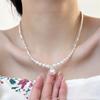 Collar Fuerte de Perla de Cristal con Gradiente de Plata Grueso, Diseño de Nicho con Fragmentos de Plata Rota, Collar de Cadena para Clavícula