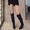 Botas de Salto Alto com Cano Alto e Folgado, Bico Fino e Acabamento Fosco para Mulheres com Panturrilha Larga, Salto Fino, Longas Acima do Joelho, para Pernas Grossas, Verão