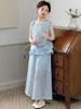 Conjunto nuevo de verano sin mangas estilo chino para niñas mayores, 26 nuevos estilos de ropa infantil, conjunto de dos piezas de chaleco y pantalones cortos para niñas