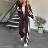 Otoño 2025 Comercio Exterior Y2K Chaqueta Superior Rayada con Cremallera Traje Deportivo Casual Tallas Grandes para Mujer Servicio Transfronterizo
