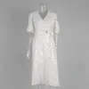 Vestido Estampado Transfronterizo Estilo Europeo y Americano 2025 Nuevo Vestido de Mujer con Mangas Abullonadas Cuello en V Lazo Manga Corta Estampado
