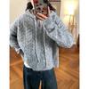 Chaqueta Suéter Gruesa de Flor de Cáñamo para Mujer en Otoño e Invierno Nuevo Estilo Coreano Diseño de Nicho Suelto Perezoso Grueso Cardigan de Punto con Capucha