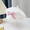 Boina para Meninas para Outono e Inverno, Laço Bordado Doce, Chapéu de Lã Quente e à Prova de Vento, Boina de Tricô para Bebê Menina