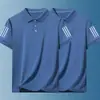 Camisa Polo de Hielo de Seda para Hombre de Verano Cuello Campana Manga Corta Negocios Color Sólido Cuello Polo Manga Corta Cómoda Versátil Transpirable Moderna