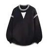 Nova coleção outono/inverno 2026: suéter pulôver, gola redonda, color block, estilo coreano, modelagem solta, top de tricô casual para jovens homens