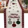 Camino de mesa navideño nuevo transfronterizo de Amazon, venta directa del fabricante, mantel con estampado de árbol de Navidad y Papá Noel, personalizable