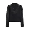 Comércio Exterior Amazon Transfronteiriço 2026 Mais Vendido Moda Feminina Preto Gola Alta Manga Bufante Renda Curta Manga Longa Blusa