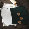 Sobre Verde Oscuro Texturizado con Sello de Cera, Tarjeta de Felicitación Gruesa y de Alta Gama, Tarjeta de Invitación, Set de Papelería Vintage de Papel Kraft