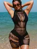 Conjunto de una pieza de malla hueca sexy para comercio exterior europeo y americano, body transparente sin espalda, cubierta de bikini para protección solar en la playa