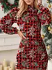 Transfronterizo 2023 Invierno caliente nuevo estampado navideño ajustado tubo manga de farol manga larga vestido navideño europeo y americano