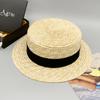 Sombrero plano de ala pequeña con trenza de paja natural de moda coreana, parasol monocromático para mujer, sombrero de paja para viajes y tiro, sombrero pequeño