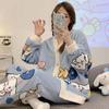 Pijama de Veludo Coral para Mulheres no Outono e Inverno Forrado com Lã e Espessado Desenho Animado Fofo Conjunto de Flanela de Inverno para Usar em Casa