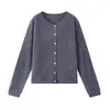 26 Otoño Invierno Más Vendido Cárdigan Cepillado Suéter de Seda de Morera Lana Cachemira Botones de Concha Cuello con Borde Enrollado Color Sólido Elegante Ropa de Abrigo