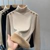 2024 Nuevo de alta calidad Una pieza Vellón de terciopelo con forro Cuello alto Camisa base para mujer Otoño e Invierno Estilo occidental Engrosado Ajustado Suéter