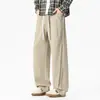 Pantalones casuales de pierna ancha para hombre, marca de moda, pantalones de otoño para hombre, nuevo estilo primavera y otoño, cintura elástica con cordón, pierna ancha holgada plisada