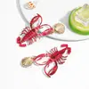 Pendientes de Langosta Estilo Vacaciones de Verano en la Playa Transfronterizos, Pendientes de Cangrejo Versátiles Estilo Bohemio Personalizados y Exagerados para Mujer