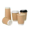 Taza de Café Desechable, Taza de Papel Kraft Engrosado para Té con Leche, Taza de Papel Hueca de Doble Capa, Taza de Papel Recubierta Simple para Bebidas Calientes y Leche de Soya