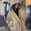 Chaqueta de Cuero de Mármota Siberiana con Capucha Engrosada de Terciopelo Invierno Chaqueta de Algodón Estilo Americano Hombres y Mujeres Cuello de Piel Cálido Chaqueta de Algodón Chaqueta