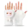 Guantes de Felpa Cálidos de Doble Capa con Forro Polar Engrosados para Ciclismo, Dedos Descubiertos con Solapa, de Dibujos Animados Lindos para Estudiantes, Niñas, Otoño e Invierno