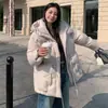 Estilo Coreano Invierno 2026 Nuevo Chaqueta de Plumas de Longitud Media Pinghu para Mujer Casual Engrosada Cintura Ajustable con Capucha Cálida Gama Alta