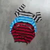 Verão Nova Moda Listrado Estampado Y2K Tendência Marca Solto Novo Versátil Casual Manga Longa Top Camiseta Atacado