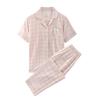 Estilo Japonés Muji Nishikawa Ropa de Casa Manga Corta Doble Capa Gasa Todo Algodón Conjunto Conjunto de Shorts de Manga Corta Conjunto de Pareja Cuadros