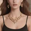 Juego de Collar y Pendientes de Perlas con Diamantes y Cristales, Joyería para Mujer de Banquete de Boda Nupcial, Estilo de Lujo Ligero