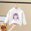 Camiseta Base de Peluche Doble Cara para Niña Otoño Invierno Tallas Mediana y Grande Infantil Manga Larga Cepillada Versátil Cuello Semi-Alto Prenda Interior
