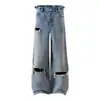 Jeans Retro Americanos Desgastados de Pierna Ancha Plisados Tipo Cimitarra para Hombres y Mujeres, 2026 Versátiles Holgados de Caída Tendencia Marca Pantalones Largos