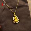 Colar de cabaça com pingente de diamante de ponto de herança é giratório e rotativo pingente de cabaça cor de ouro antigo não desbota feminino senso de alta qualidade
