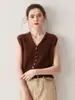 Simples, mas Sofisticado! Estilo Outono e Inverno Colete Elegante Feminino de Caxemira, Cardigã de Caxemira Versátil Sem Mangas com Decote V e Múltiplos Botões