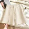 Terno de Lã Cinza de Alta Qualidade Shorts de Perna Larga Feminino Outono/Inverno Roupa Exterior Petite Cintura Alta Linha A Camada Base Calças Bootcut