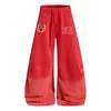 Calça de moletom desfiada com gradiente bordado, estilo de rua retrô americano para mulheres, calça casual versátil de verão, solta, perna larga, modeladora